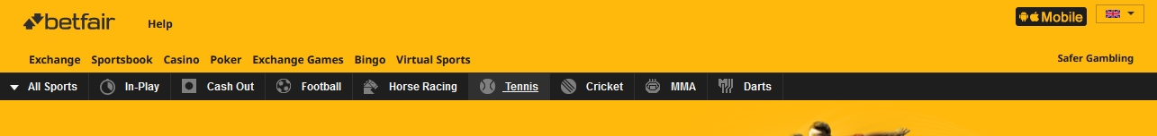 Betfair web sitesinin üst banner'ı